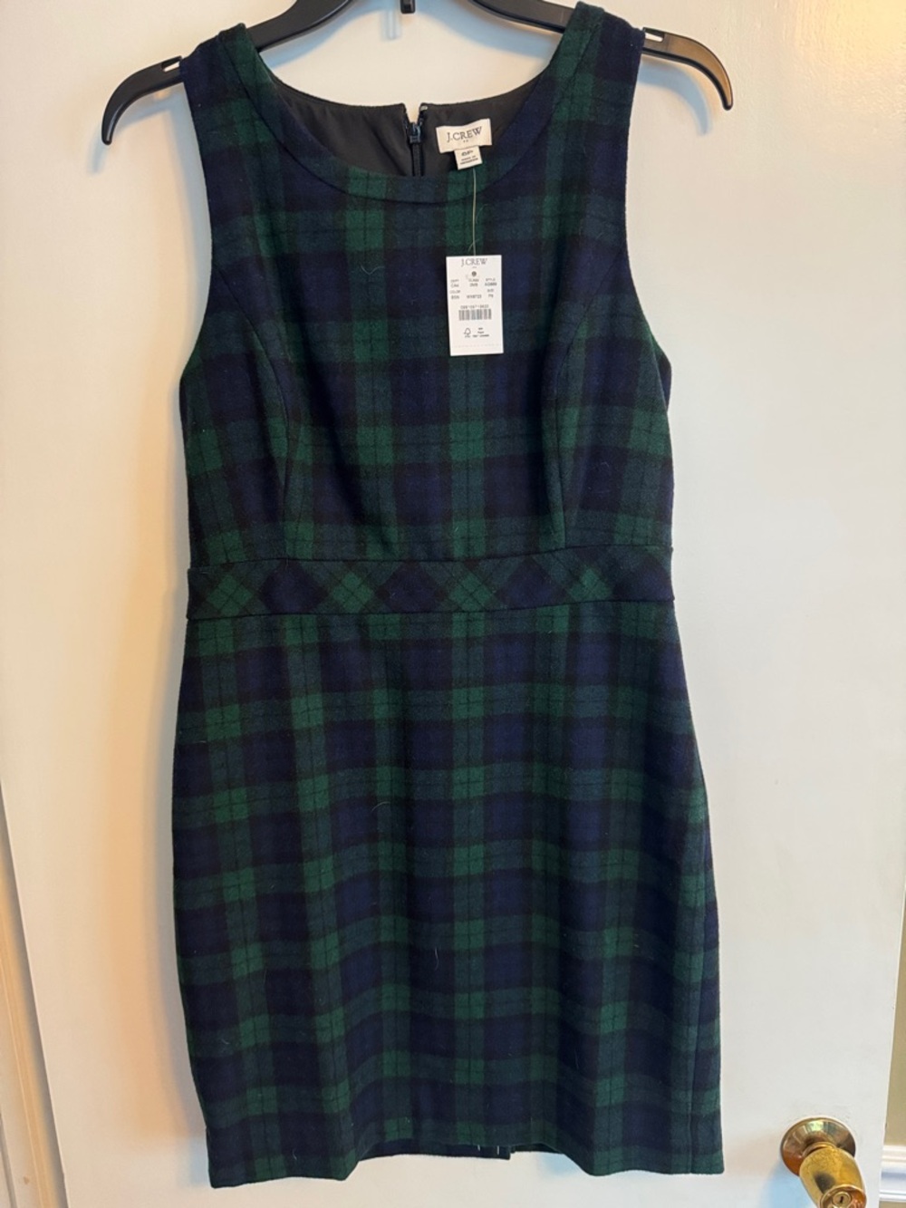 J. Crew Green and Navy Plaid Sleeveless Shift Dress